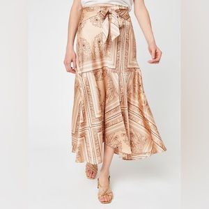 Free People Beige and Brown Hampton Wrap Maxi Skirt with Floral Scarf Print